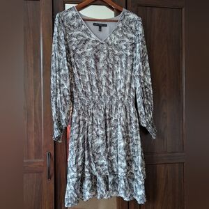WHBM Short Smocked Waist Blouson Dress Metallic Silver Long Sleeve Medium
